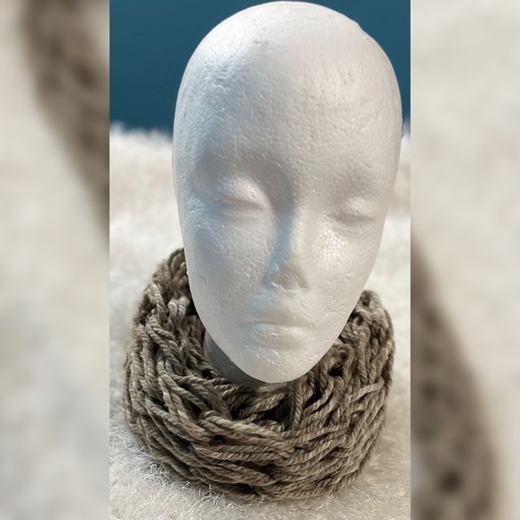 Hand Crafted Accessories - Handmade Hand Crafted Arm Knit Infinity Scarf Taupe Twist
